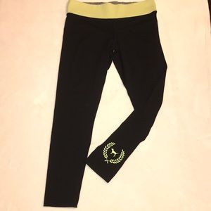 PINK Victoria's Secret Black Leggings with Lime Waistband & Logo
